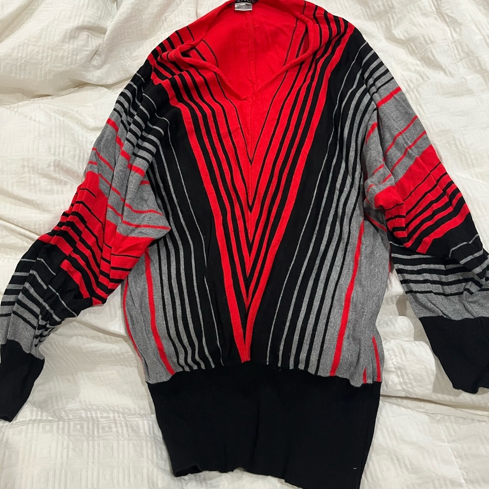 Red, black, gray sweater